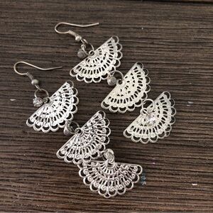 Sliver Metal cutout fan dangle fishhook earrings